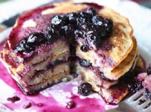 Lemon Scented Polenta Pancakes with Blueberry Thyme Syrup