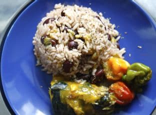 Rice and Peas with Coconut Curry Mackerel